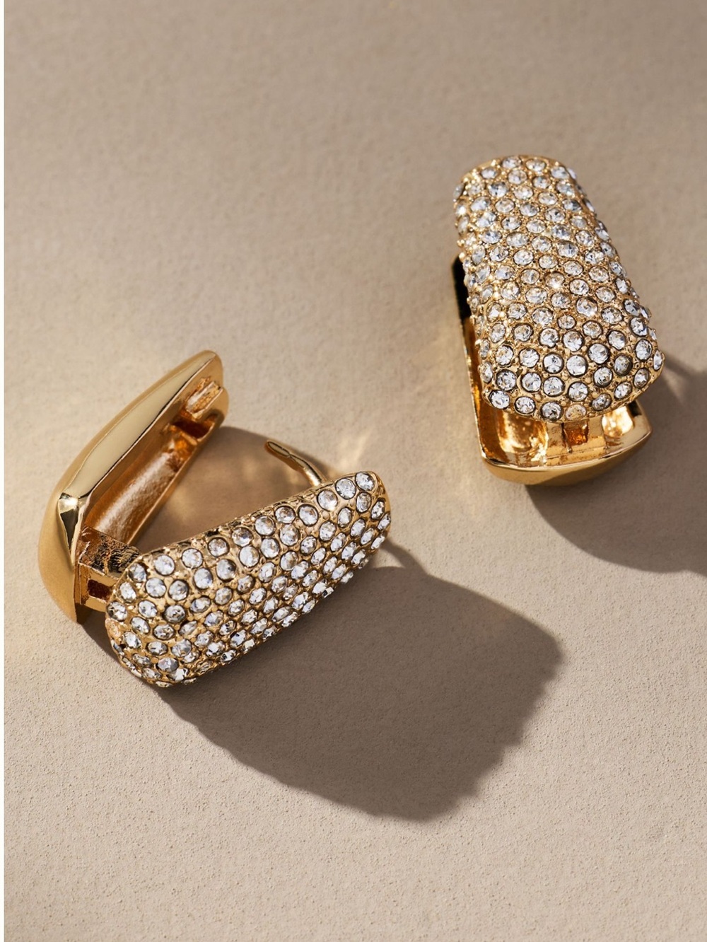 Anthropologie Earrings Gold Plated Mini Glitz Huggie Hoop Earrings New Gold Pavé